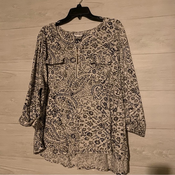 C D Daniels 1x Blouse Top 3/4 Sleeve Pullover Black & White Pockets/Zipper - Picture 1 of 6